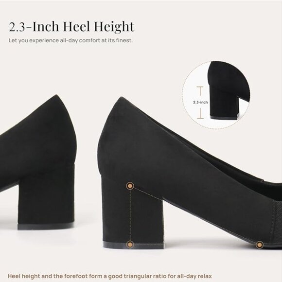 NIB (8) Black Orthopedic Block Heel Dress Shoes with Gold Accent - Picture 2 of 6